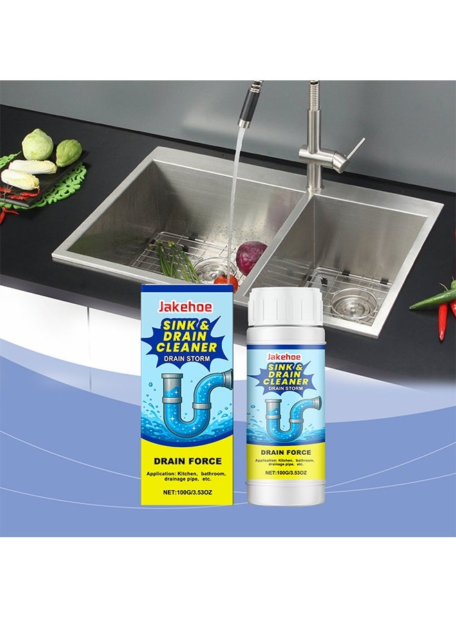 Jakehoe منظف الحوض والمصارف، عامل فتح الأنابيب، منظف مصارف الحمام، آلة حفر قوية للأنابيب، منظف مصارف حوض المطبخ، مزيل الروائح لصرف المنزل والمرحاض والمطبخ وفتح القنوات المسدودة، تنظيف عميق وتأثير سريع، 100 جم - Image 2